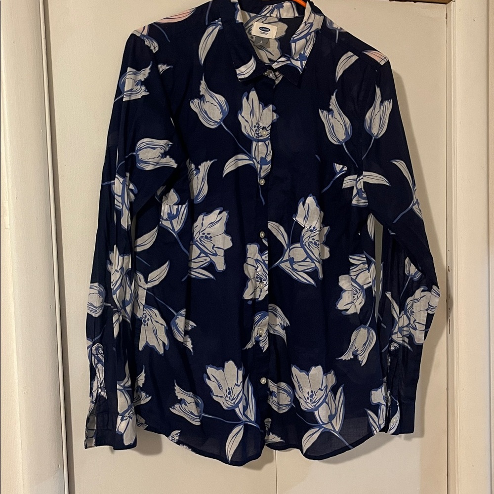 Old Navy Navy and White Floral Shirt